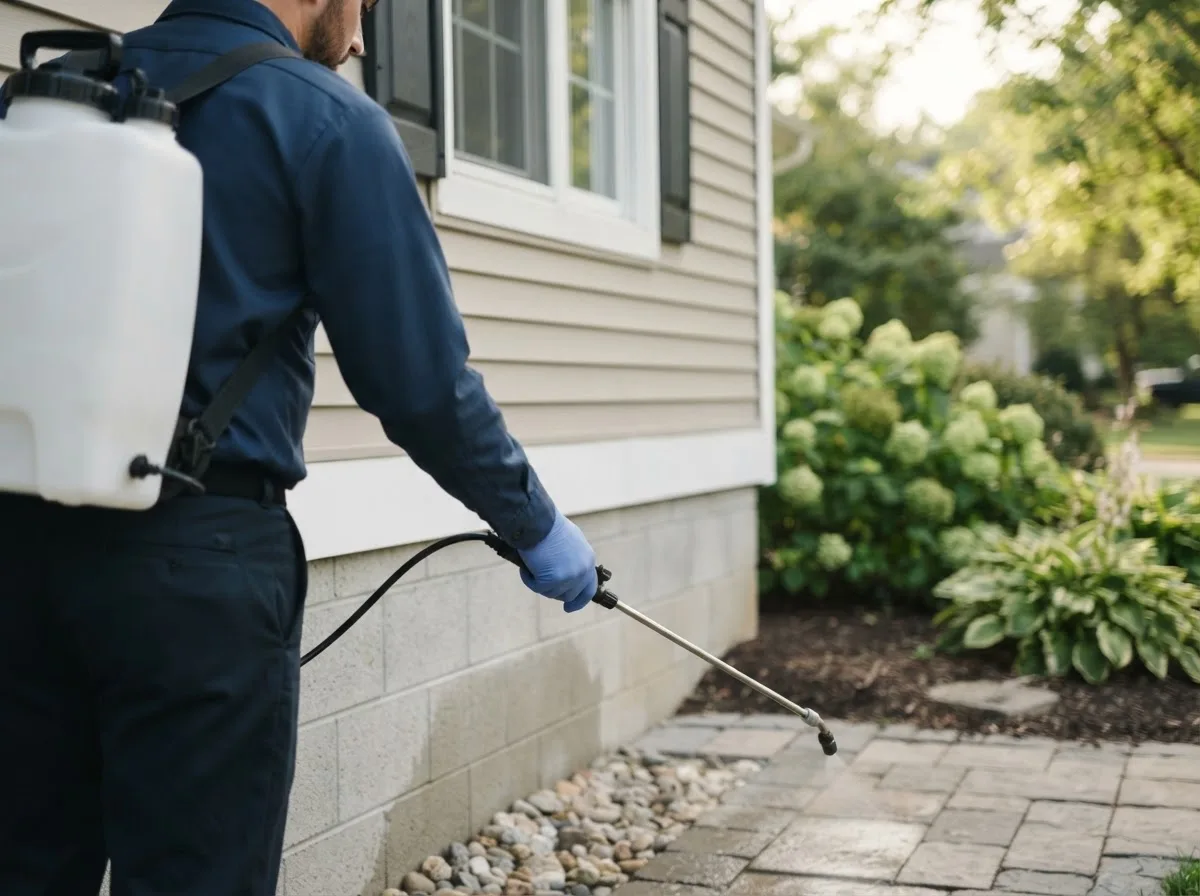 Pest control technician inspecting a home in Pinewood, SC